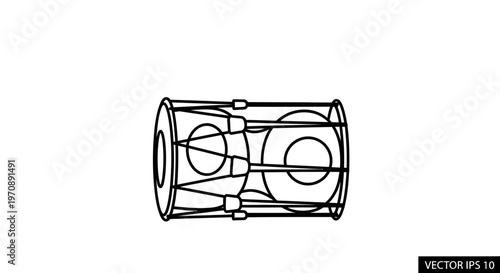 Traditional Indian Dholak Drum Outline Icon - Vector Illustration