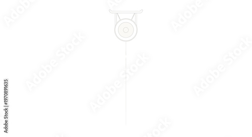 Traditional Japanese Gong with Mallet Hanging - Minimalist Line Art Illustration