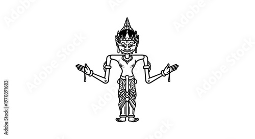 Traditional Thai Puppet Character, Outline Drawing, Cultural Performance Art
