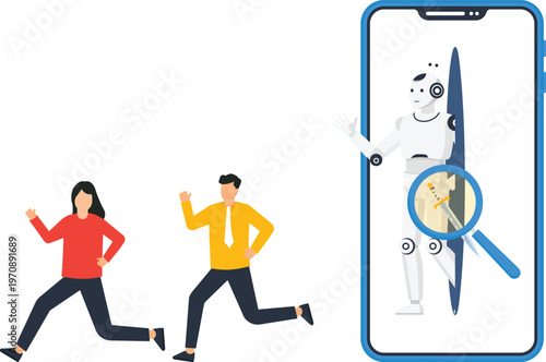 White robot artificial intelligence global marketing customer acquisition lead generation user attraction digital strategy data automation technology concept business solution worldwide reach