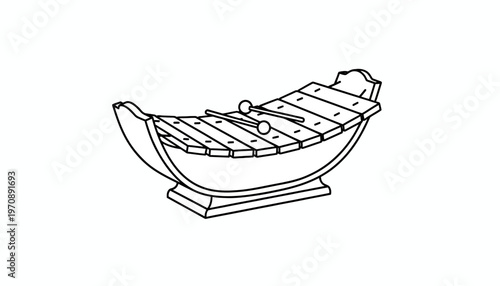 Traditional Thai Xylophone (Ranat Ek) with Mallets, Line Art Illustration
