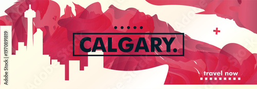 Calgary, Canada city banner with skyline, cityscape, landmarks. Horizontal travel vector illustration layout for website, page, presentation, header, footer