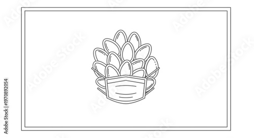 Pinecone Wearing a Face Mask - Black and White Line Art Illustration