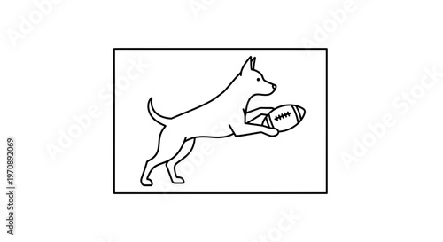 Playful dog catching a football in its mouth, cartoon style, isolated on white background