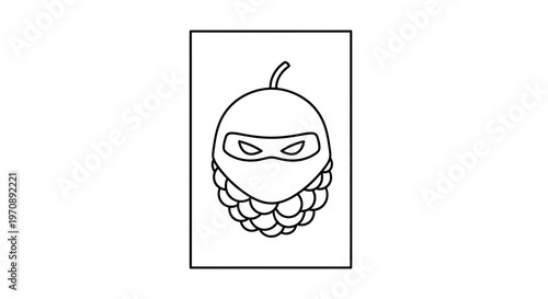 Ninja Fruit Character Icon, Mysterious Warrior with Mask and Beard