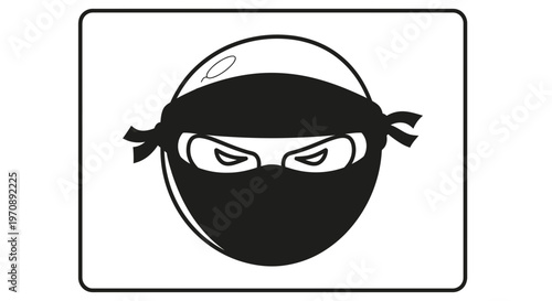 Ninja Face Mask Icon, Stealthy Warrior, Anonymous Masked Character, Black and White Vector Art