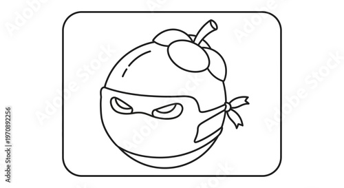 Ninja Fruit Character, Cartoon Mangosteen with Mask and Bandana, Cute Vector Art