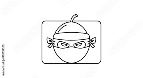 Ninja Fruit Icon: Playful Cartoon Character with Mask and Stem