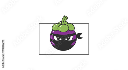Ninja Mangosteen Character, Cute Fruit Mascot, Stealthy Healthy Food Icon