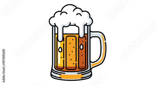 Refreshing Beer Mug with Frothy Head Illustration.