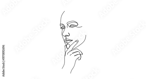 Minimalist Line Art Portrait of a Woman Thinking, Elegant Single Line Drawing