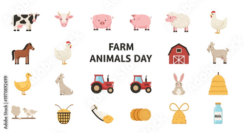 Farm Animals Day Celebration with Various Livestock and Agricultural Elements.