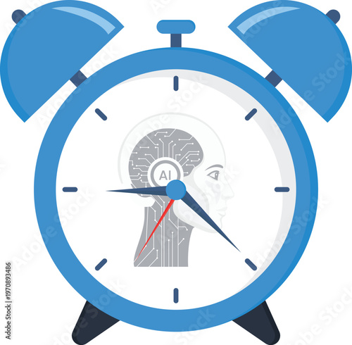 Alarm clock artificial intelligence digital brain technology time machine learning future concept business automation data processing smart technology