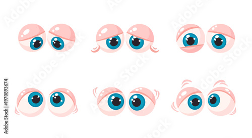 Funny Cartoon Eyes Vector Illustration Set with Various Expressions for Animated Characters and Playful Graphic Design Projects