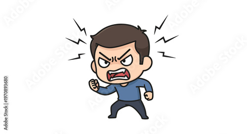 Furious Angry Man Vector Illustration with Lightning Bolts Expressing Stress and Frustration in a Cartoon Style Graphic Design for Emotional Concepts