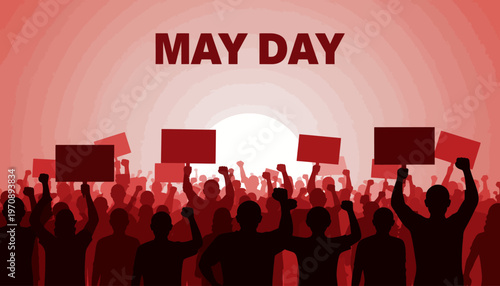 Protesters gather on May Day with signs in a crowd event