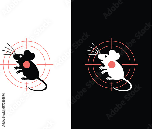Pest control rat target illustration, red logo icon isolated on white for extermination services, hygiene safety, and branding design.