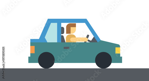 Teal car with driver.