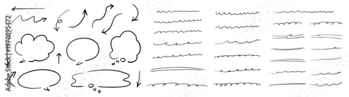 手描きの吹き出しとアンダーライン・矢印セット