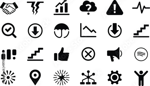 A collection of various black and white icons