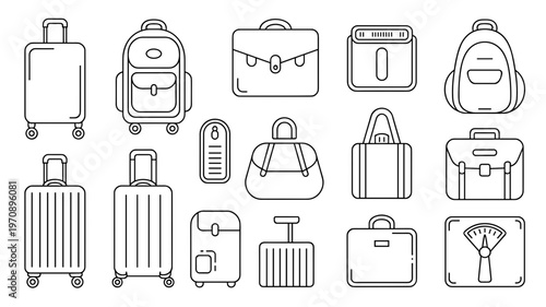 Minimal Suitcase Line Icon Set Travel Bag, Luggage and Journey Symbols
