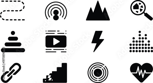 A collection of 12 black and white icons