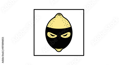 Lemon Bandit Masked Fruit Character with Black Balaclava, Funny Food Concept