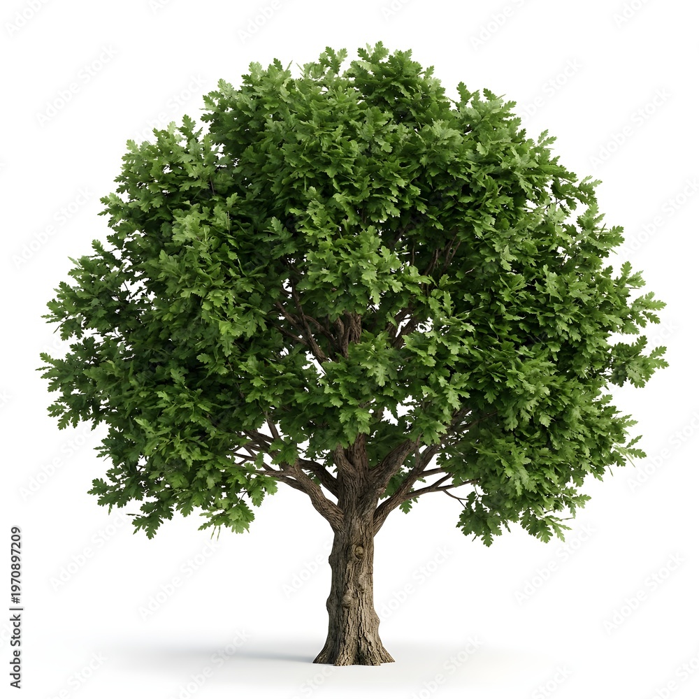 Obraz premium A large tree with green leaves stands alone on a white background
