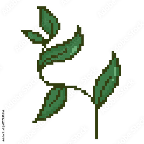 Photos Green vine sprout with leaves pixel art icon nature element