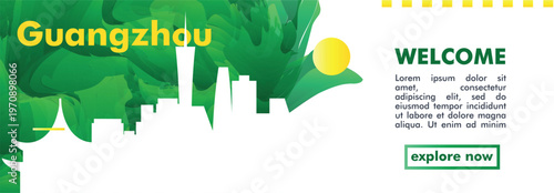 Guangzhou, China city banner with skyline, cityscape, landmarks. Horizontal travel vector illustration layout for website, page, presentation, header, footer