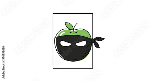 Green Apple Ninja Masked Character, Healthy Food Concept, Secret Agent Fruit