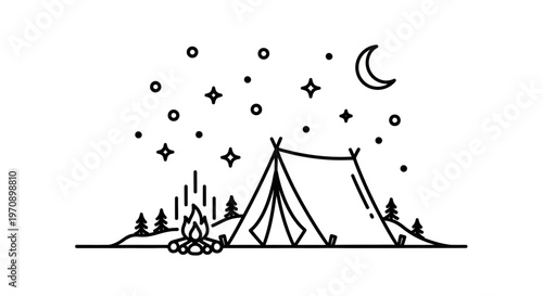 Black line drawing of a tent.