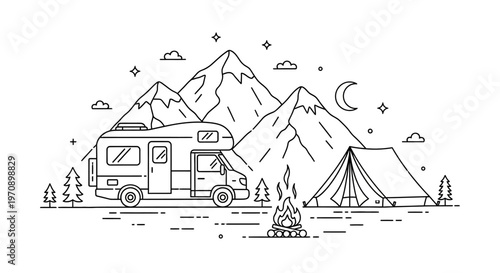 Camper Van Parked at Campsite.