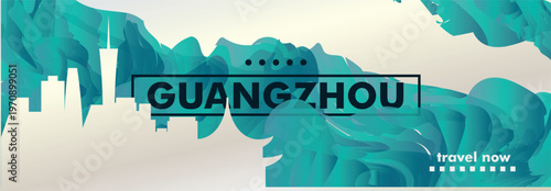 Guangzhou, China city banner with skyline, cityscape, landmarks. Horizontal travel vector illustration layout for website, page, presentation, header, footer