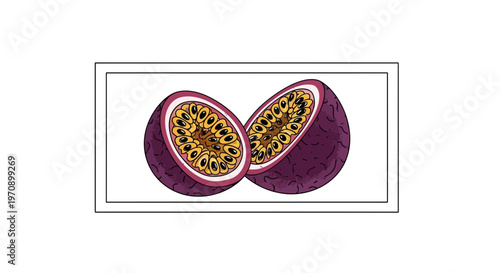 Fresh Passion Fruit Halved, Showing Juicy Pulp and Seeds, Tropical Exotic Fruit