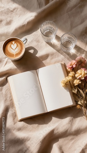 Cozy morning with coffee and an open journal inviting thoughts and dreams