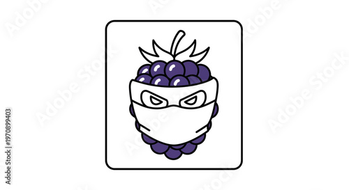 Funny Blackberry Character Wearing Mask, Superhero Ninja Concept, Healthy Food Icon