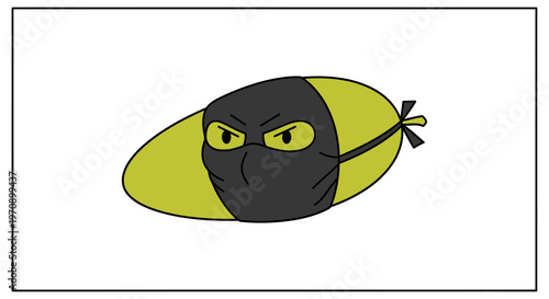 Funny Cartoon Bee Ninja Character Wearing Mask, Angry Expression, Yellow and Black
