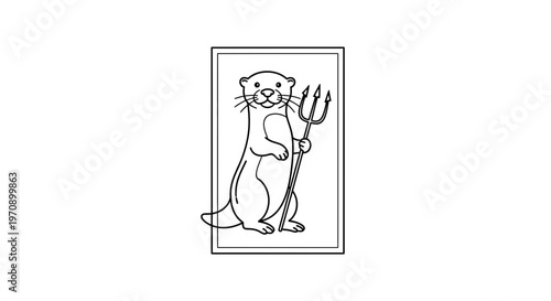 Devil Otter Holding Trident, Cartoon Style