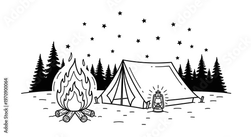 Camping Tent with Fire Outside.