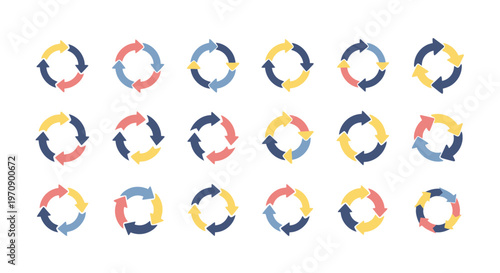Colorful circular arrow icons set for cycle, refresh, process, and workflow concepts