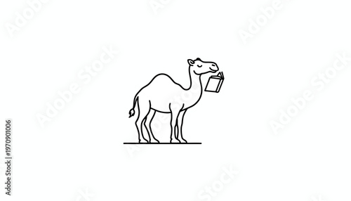Cute camel reading a book, symbolizing knowledge, education, and learning