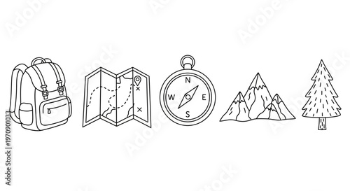 Hiking Backpack And Navigation Tools.