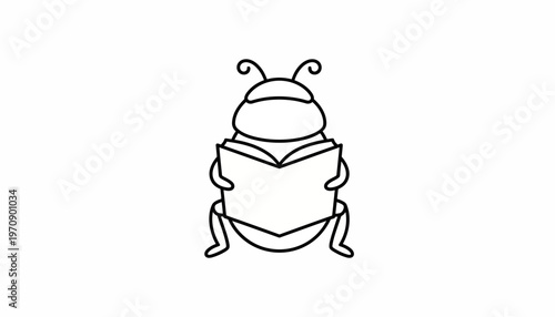 Cute cartoon beetle character reading a book, illustration for education and learning
