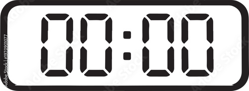 Digital clock displaying zero time in futuristic segment display.
