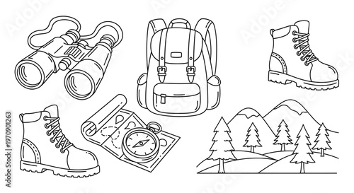 Hiking boots and travel accessories.