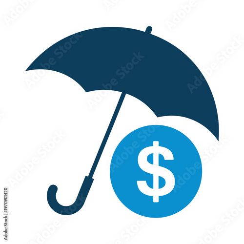 Vector of an umbrella with a dollar sign symbolizing financial protection and insurance coverage in a digital graphic design style