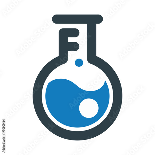 Vector of a laboratory flask filled with blue liquid against a white background