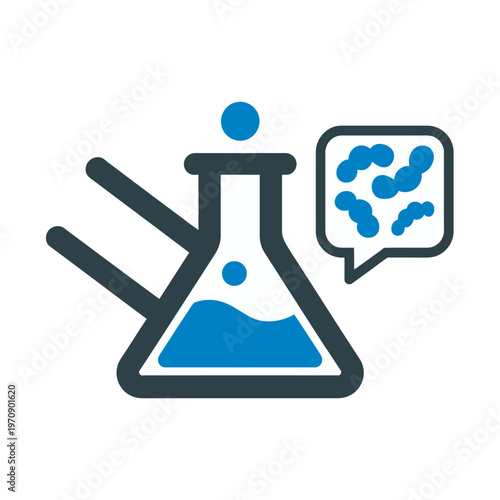 Vector of a laboratory flask with a speech bubble containing bacteria or microorganisms