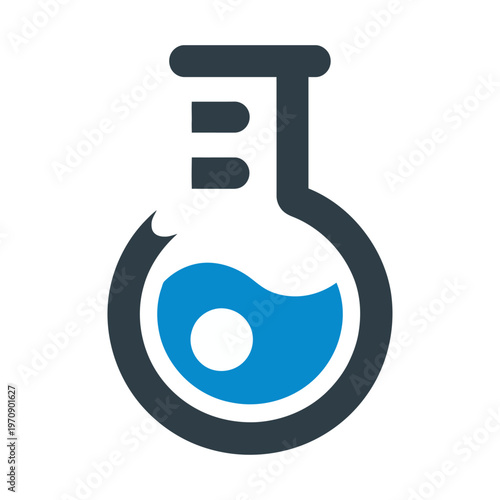 Vector of a laboratory flask filled with blue liquid in a modern style